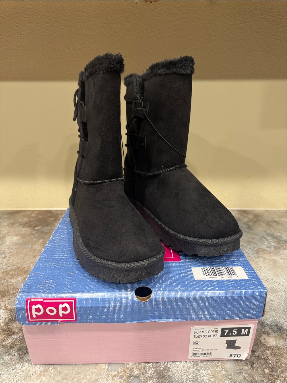 pop Black Mid-Calf Faux-Fur Winter Boots